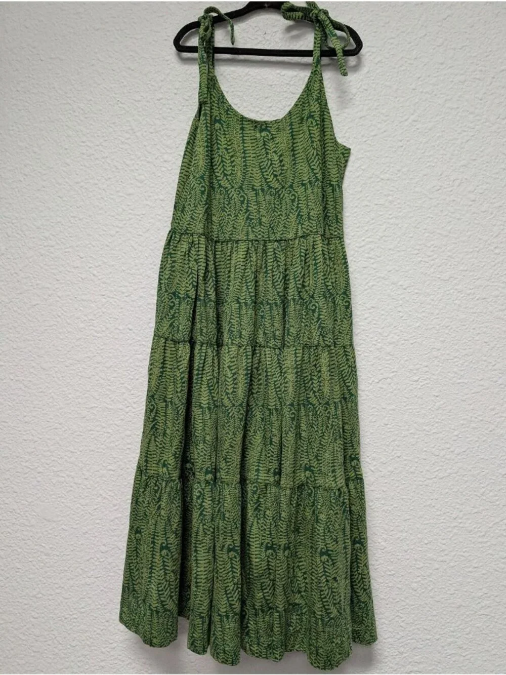 Kate Quinn Bamboo Emerald Green Fern Frond Tie Strap Prairie Dress 9/10Y
